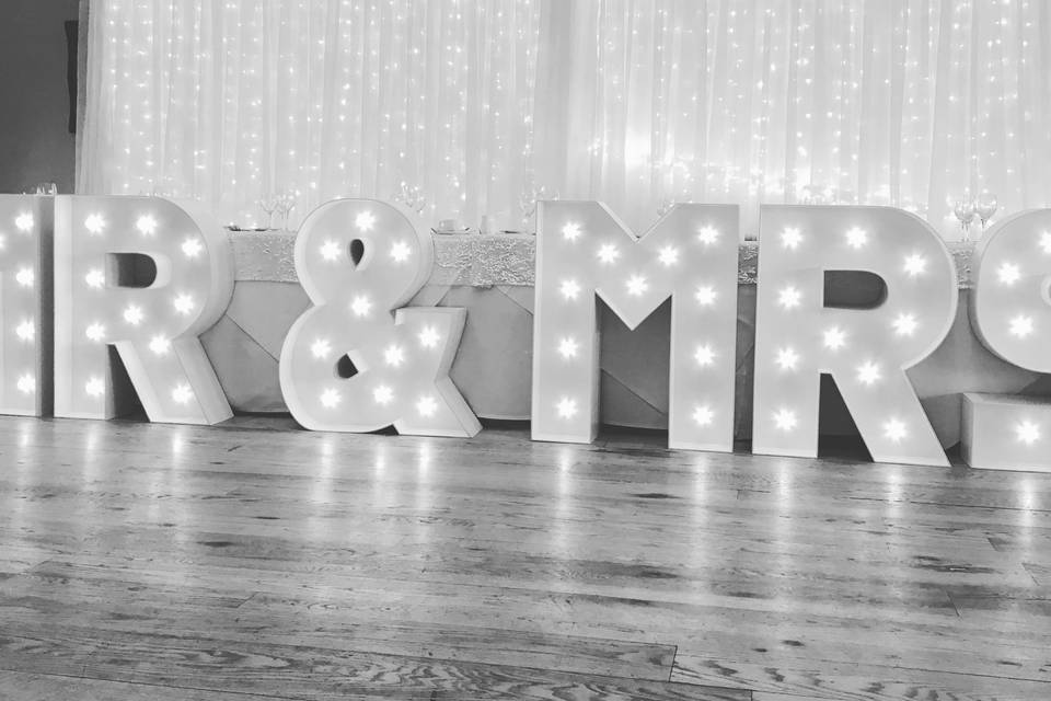 Essex Wedding Venue Decor Ideas - MR & MRS Letters