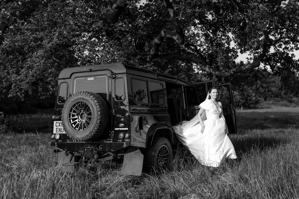 Defender and wedding dress