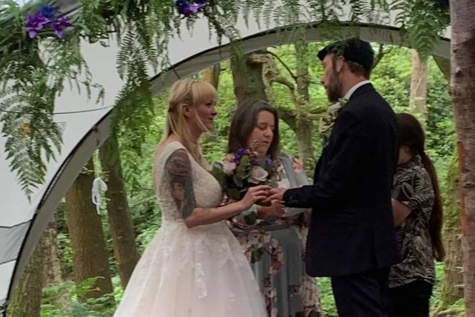 Carolyn officiating a wedding