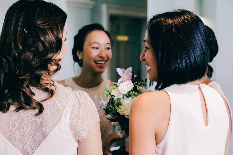 Bridesmaids prepping