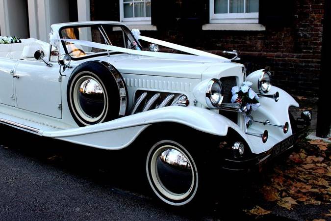 White Vintage Wedding car