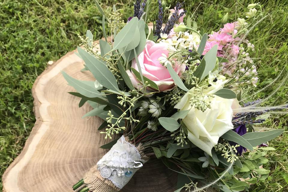 Lucky Bridal Pin on Bouquet