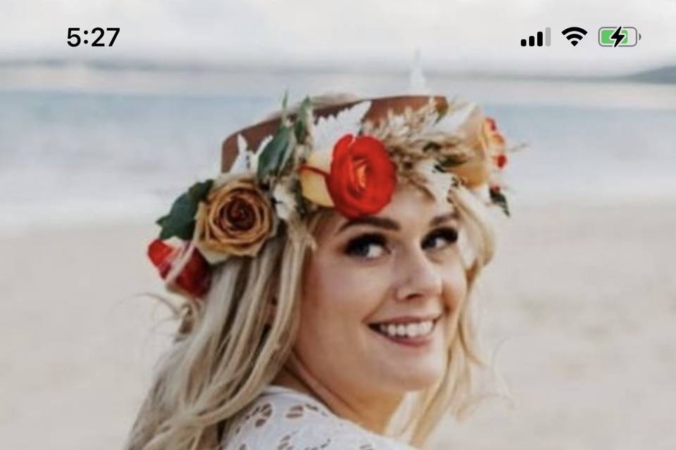 Boho hair & soft bride make up