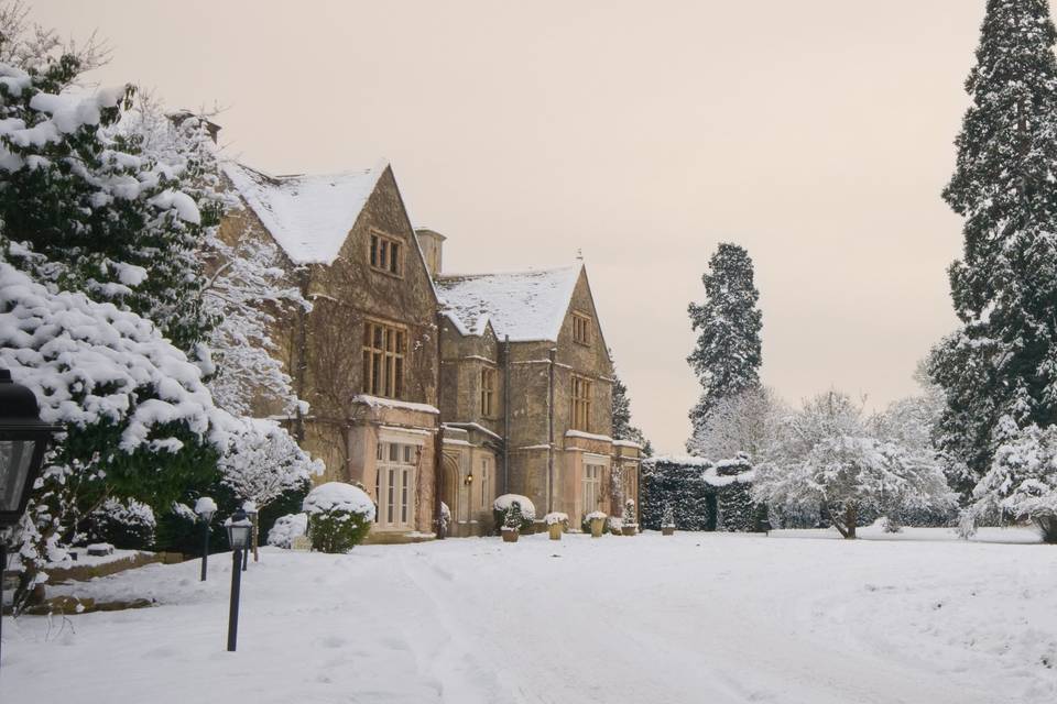 Hotel grounds in the snow