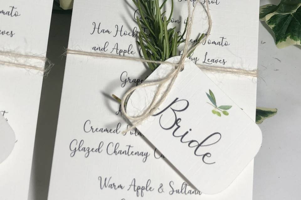 Olive foliage menus/place name