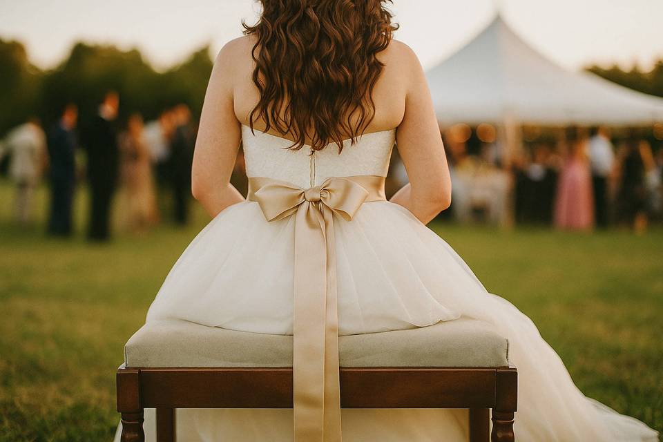 Bridal dress detail outdoors