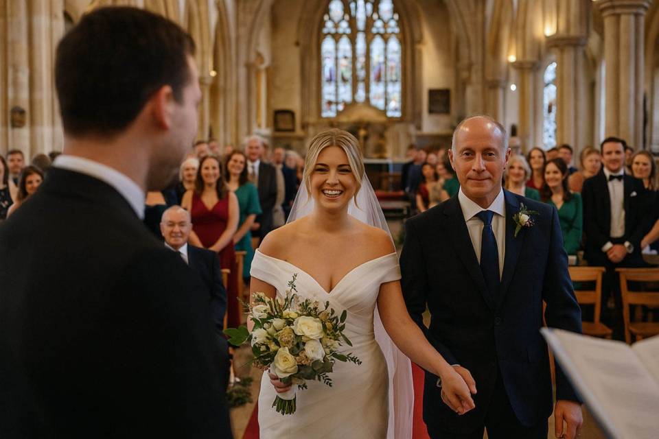 Bride walking down the aisle