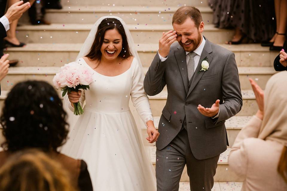 Just married confetti walk
