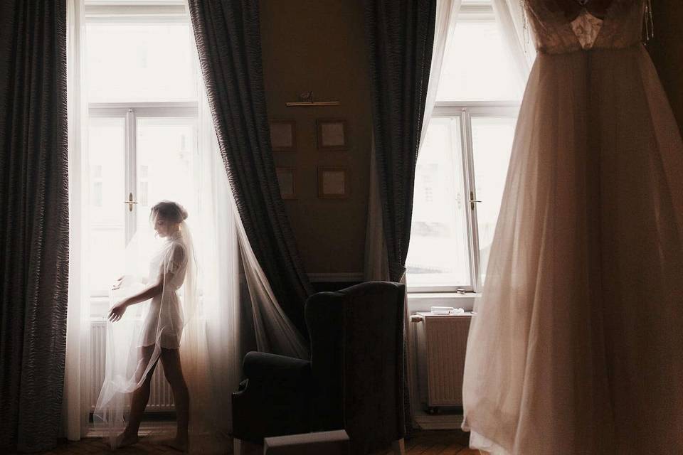 Bridal prep by the window