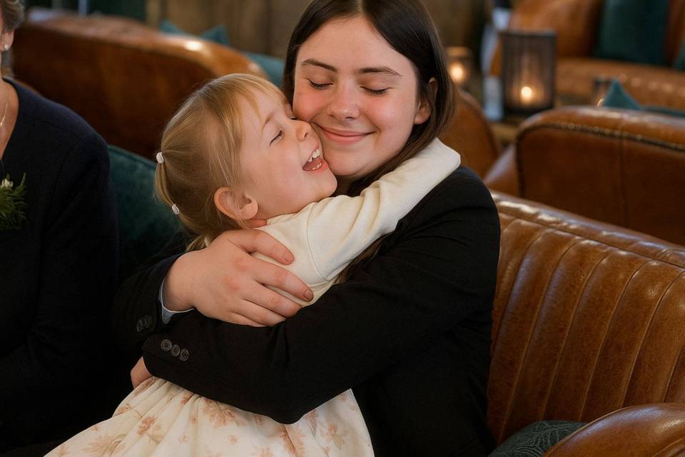 Candid family hug