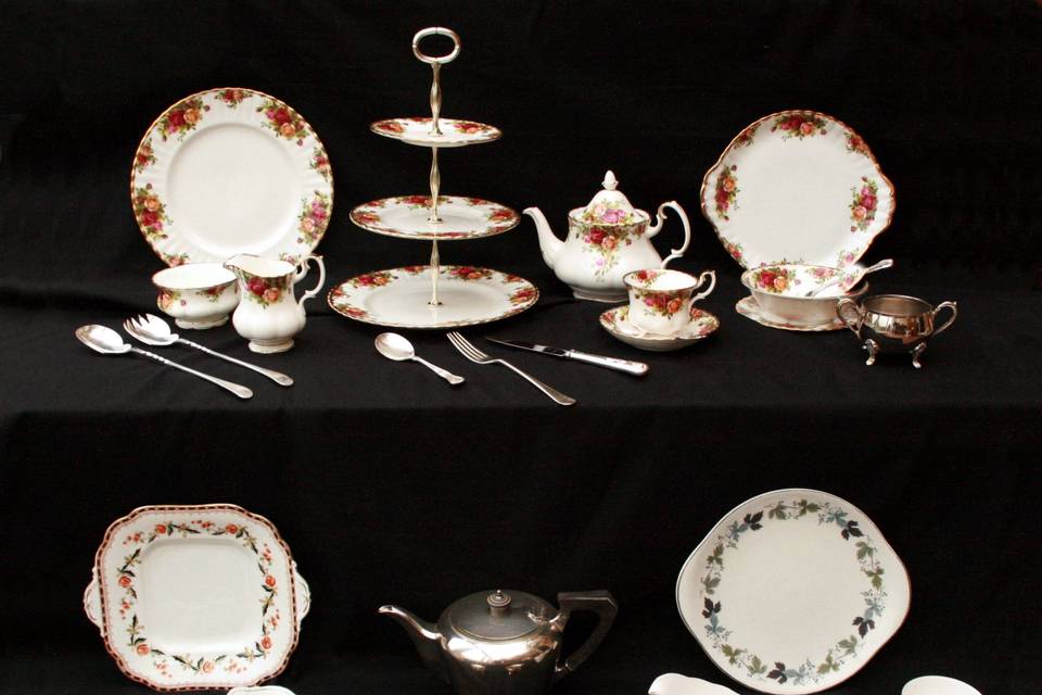 Vintage china & silverware