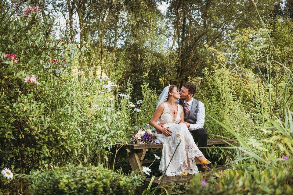 Newlyweds kiss in devon