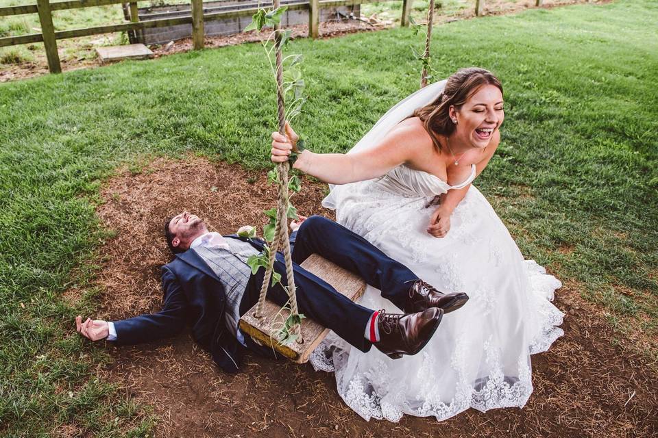 Groom falls of a swing