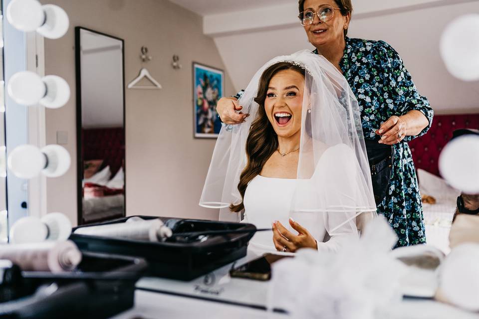 Bride during bridal prep