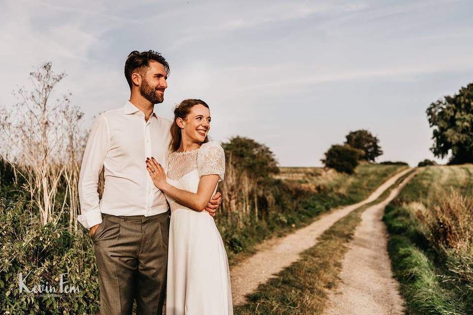 Stone barn wedding portrait