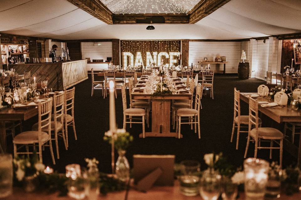 Rustic tables in Grain Shed