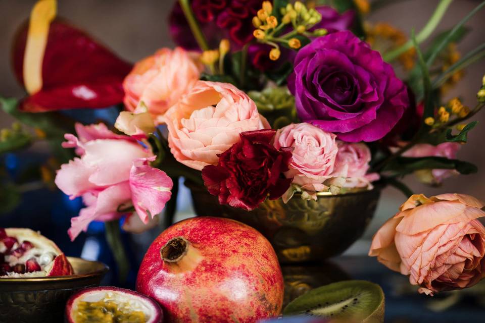 Jewel tone table arrangements