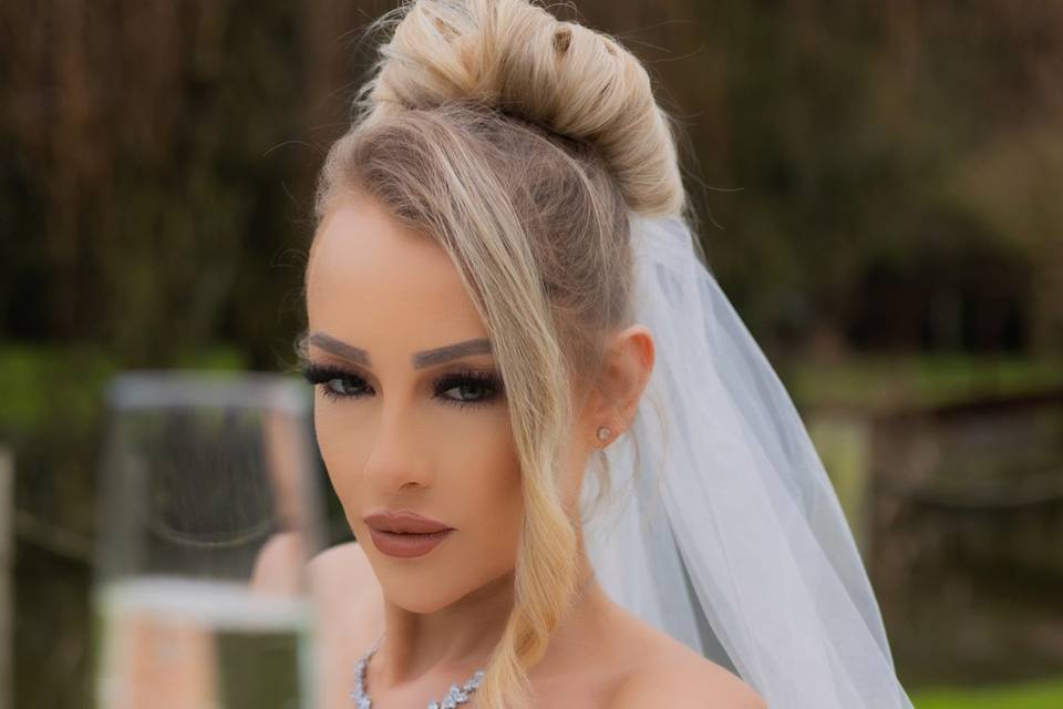 Bridal portrait, raised glass