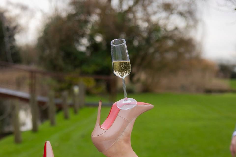 Bridal portrait, falling glass