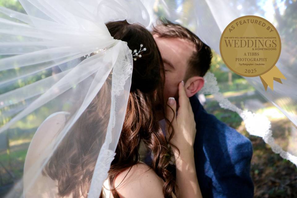 Couple portrait, under veil