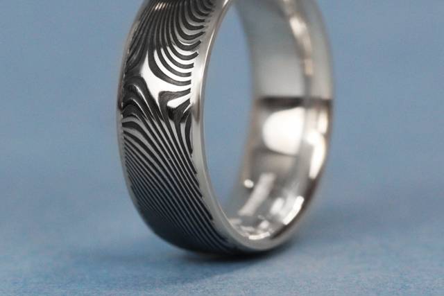 Damascus Steel and Silver Ring