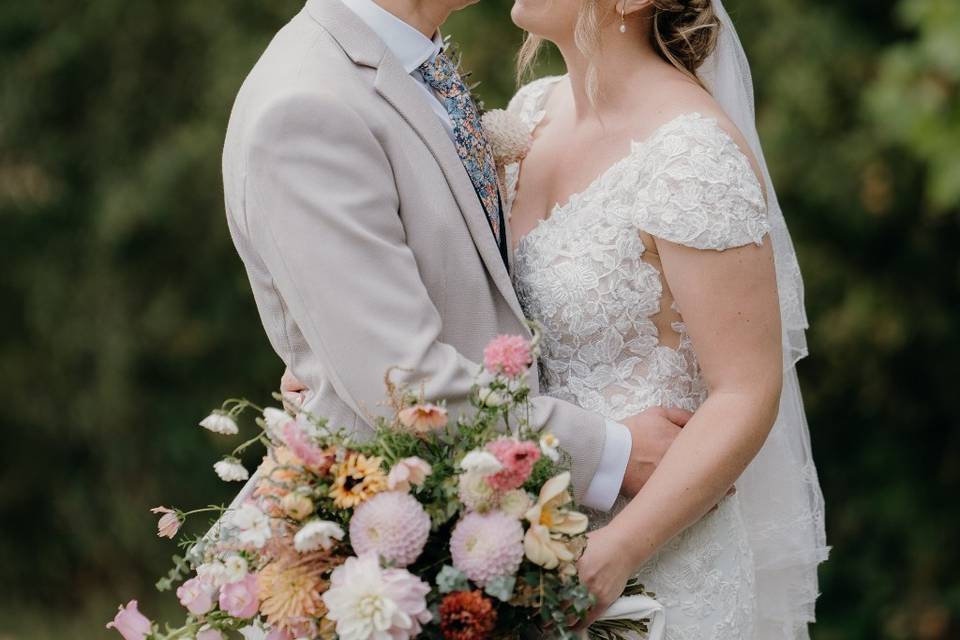 Lovely couple with bouquet