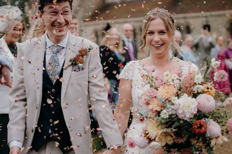 Lovely couple with bouquet