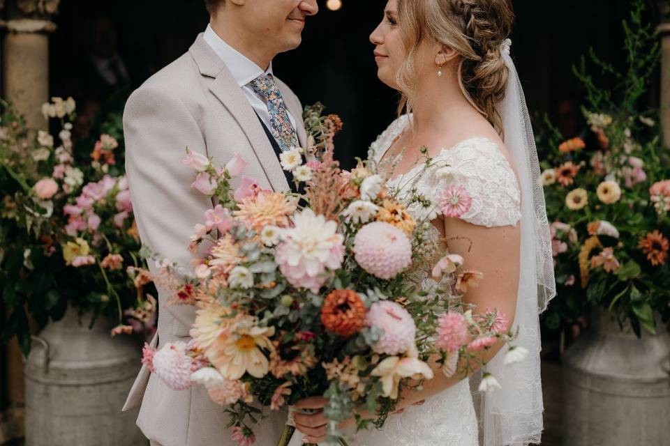 Lovely couple with bouquet