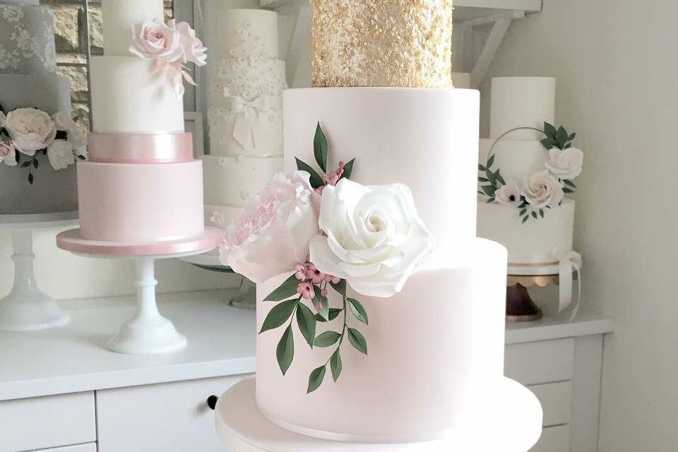 Gold sequin blush wedding cake