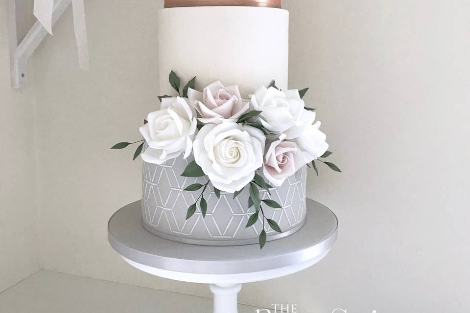 Copper and grey geo wedding cake