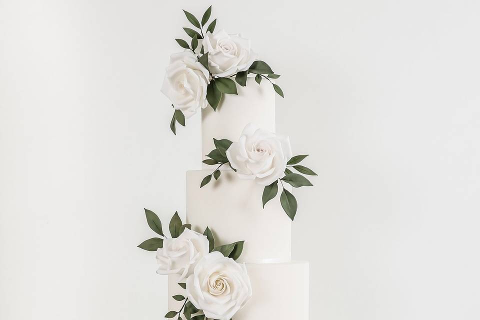 White and foliage wedding cake