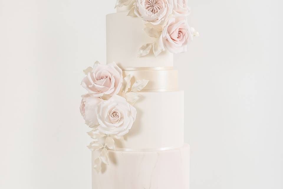 Blush and gold marble wedding cake
