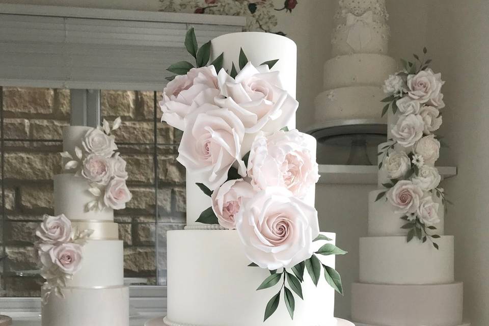 Floral cascade wedding cake