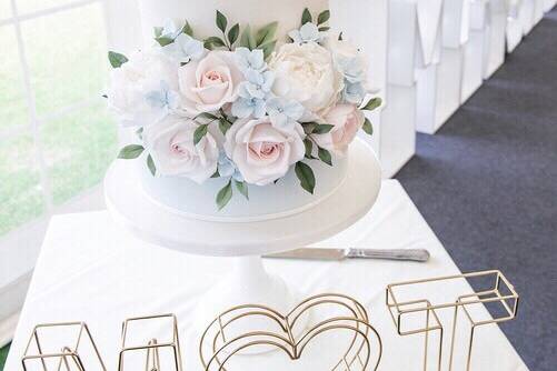 Blue & blush wedding cake