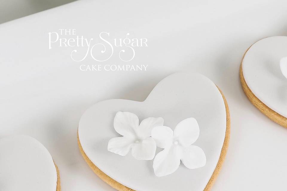 Grey hydrangea heart cookies