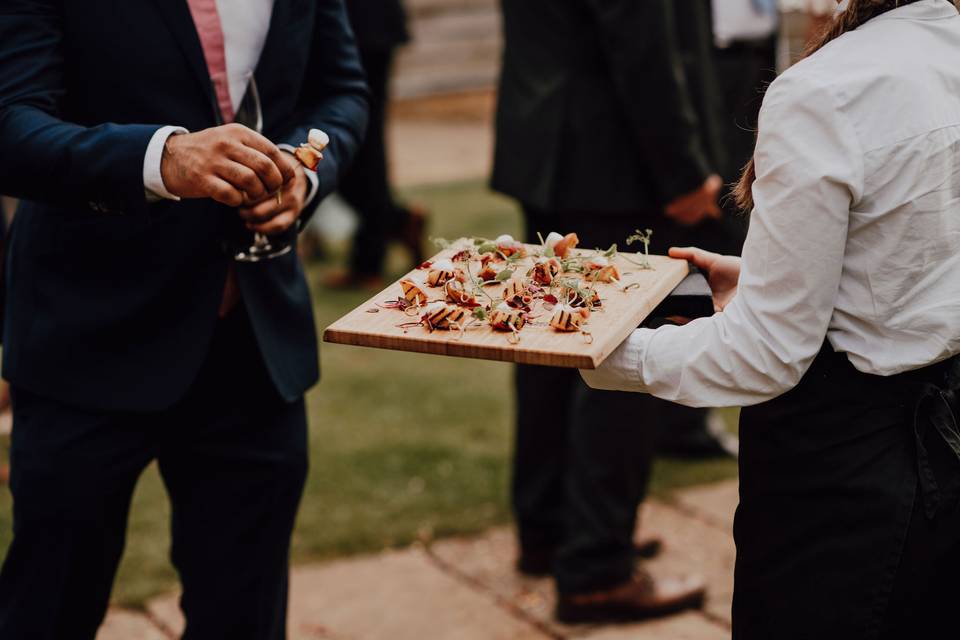 Canapes at barn wedding