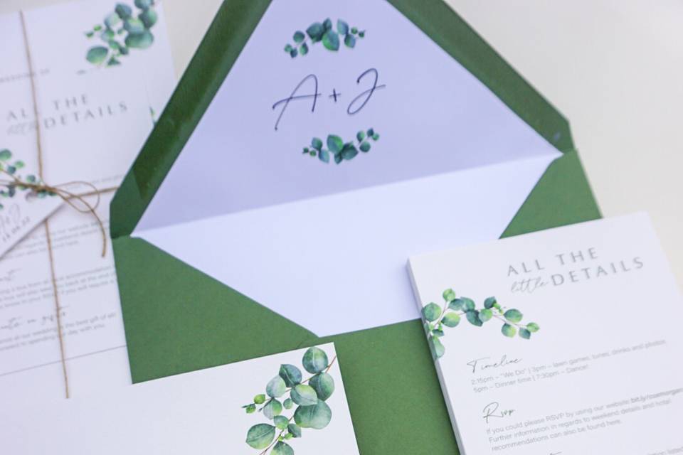 Foliage eucalyptus wedding stationery