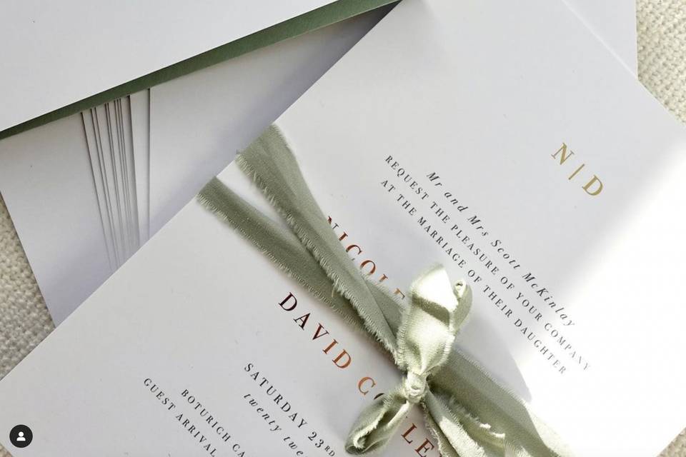 Simple invite with silk ribbon