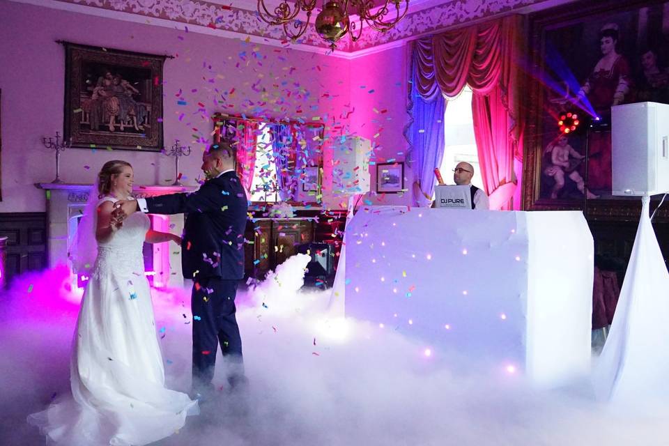 Dry ice and confetti