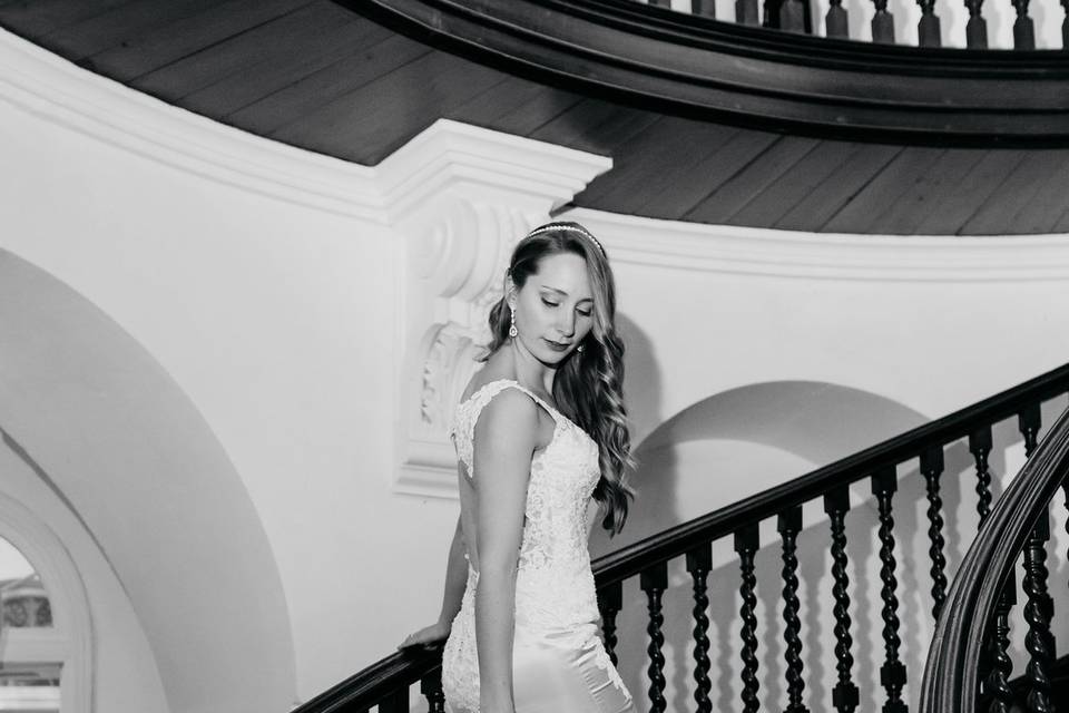 Our First Beautiful Bride our on Stunning Staircase