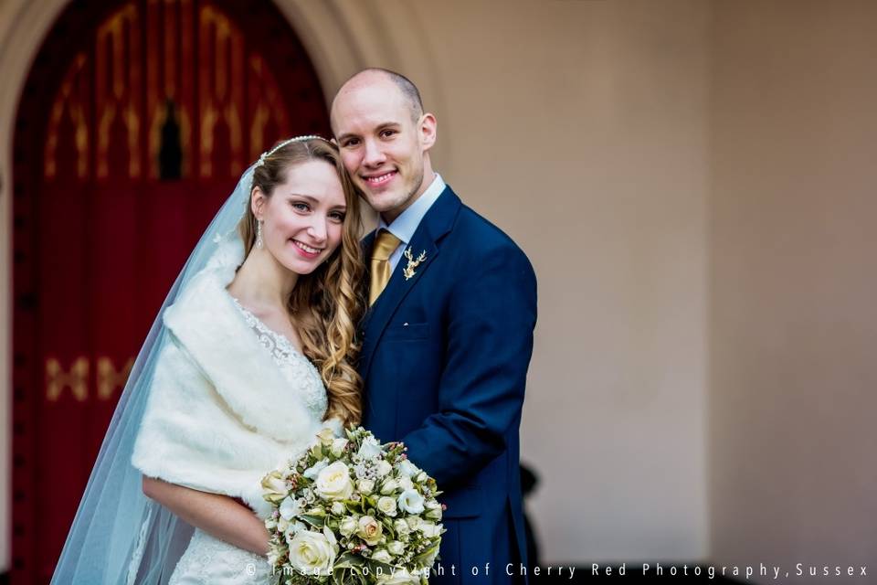 Couple Outside the Castle Entrance