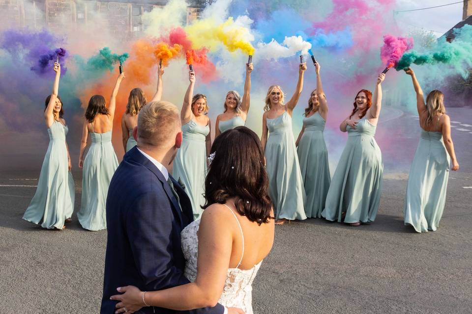 Smoke and the groomsmen