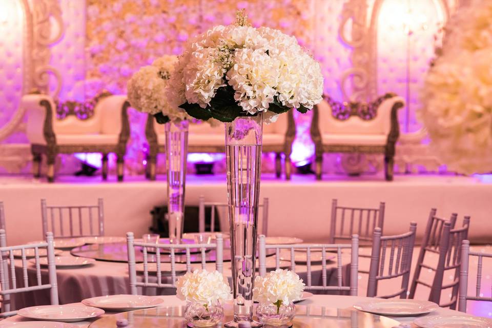 Hydrangea and baby breath centerpiece