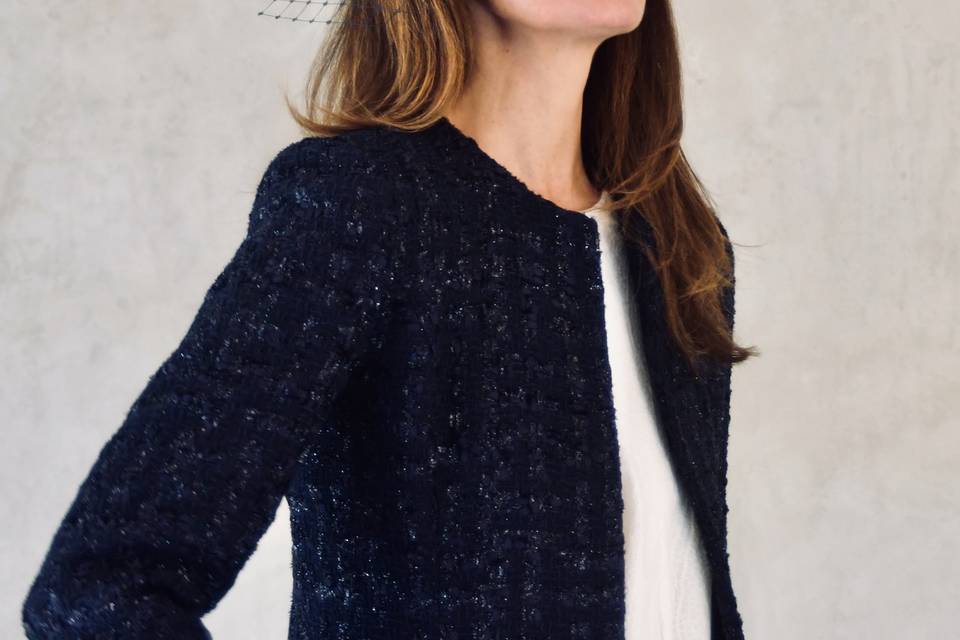 Navy Boucle Coat and Hat