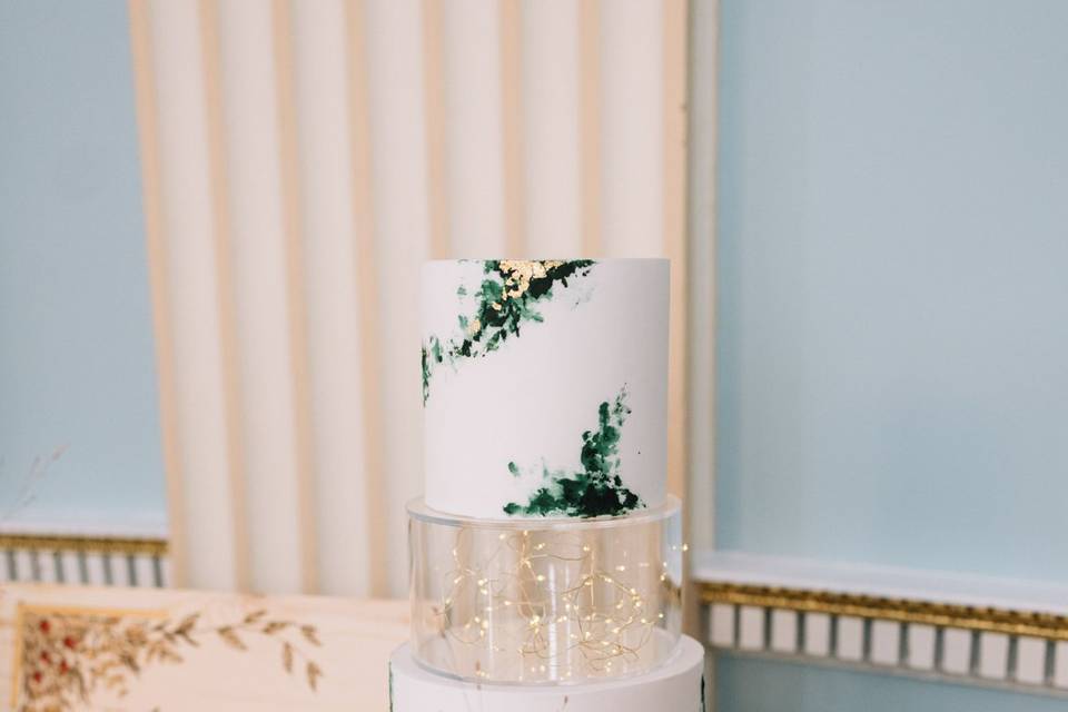 Green and white 3 tier cake