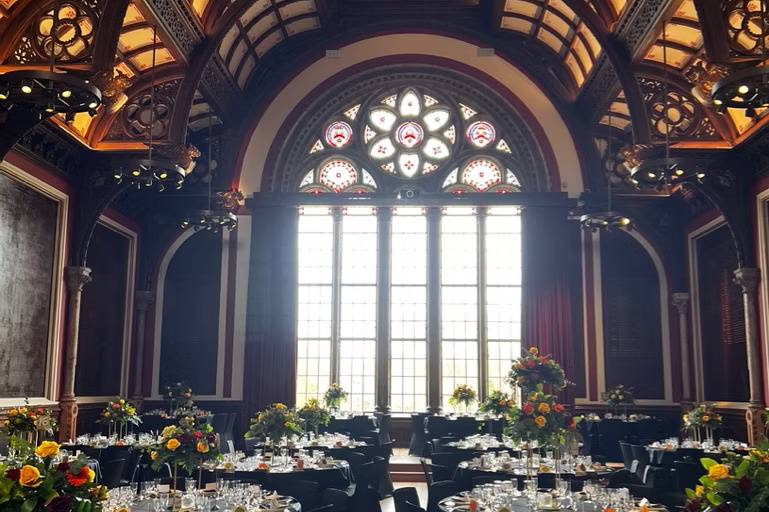 Round tables with white linen