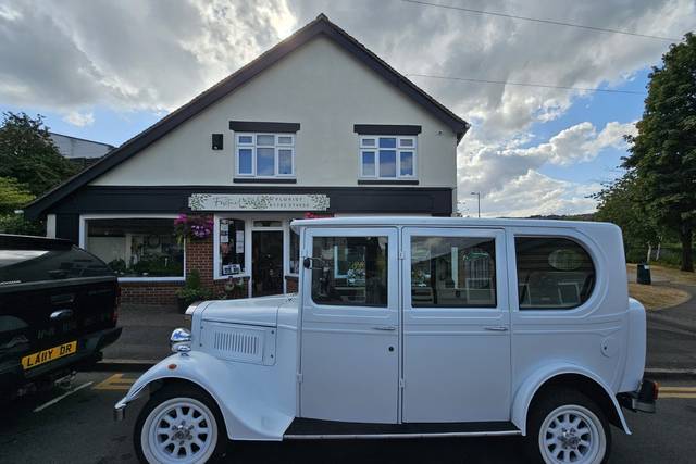 Classic white wedding car