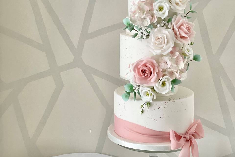 Flower cascade wedding cake