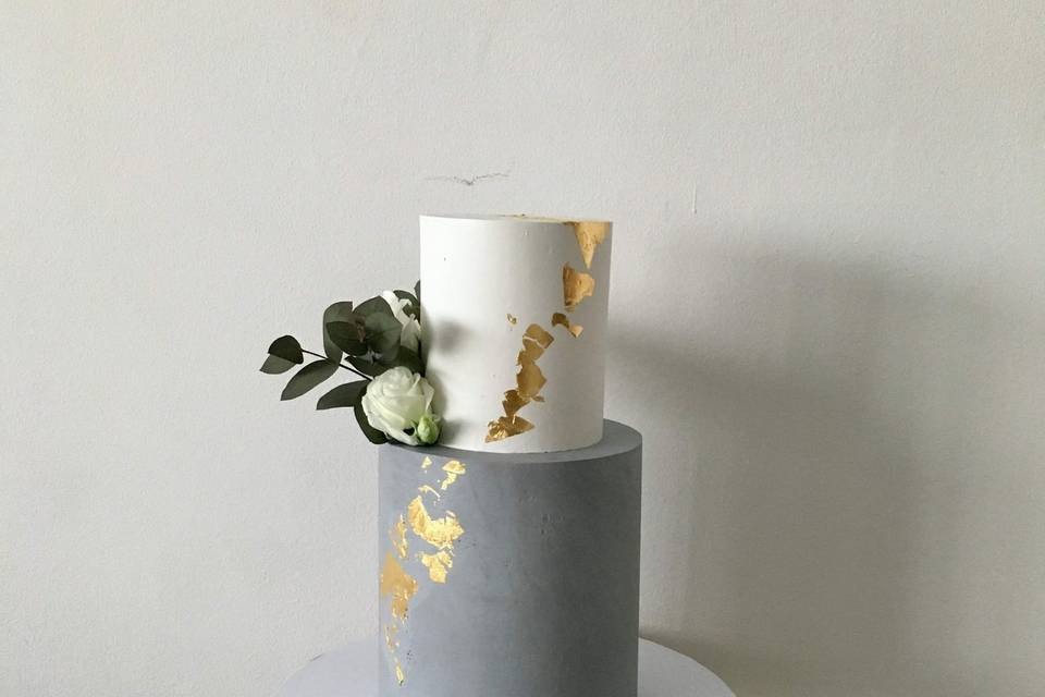 Concrete and floral cake