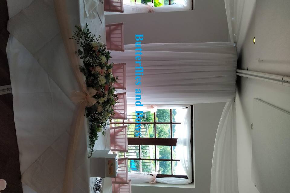 Draping and top table flowers